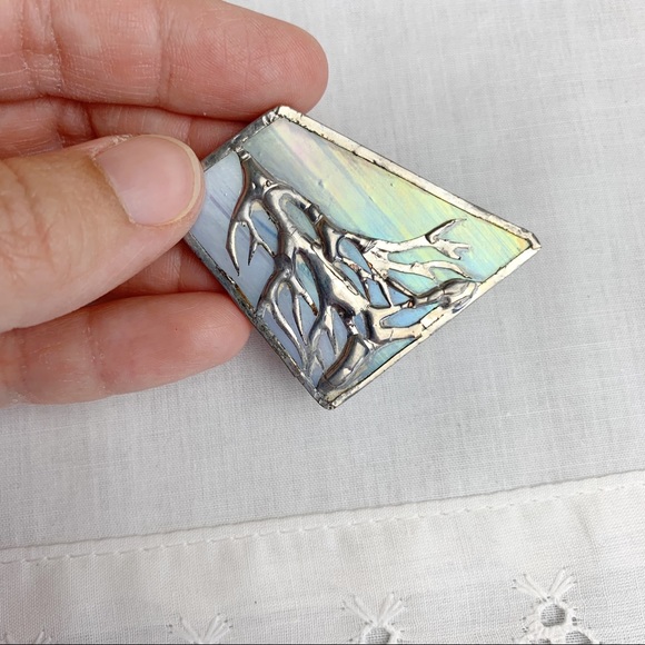 4/$20🦄 Vintage Artisan Geo Tree Branch Purple And Silver Tone Glass Brooch - Picture 3 of 4